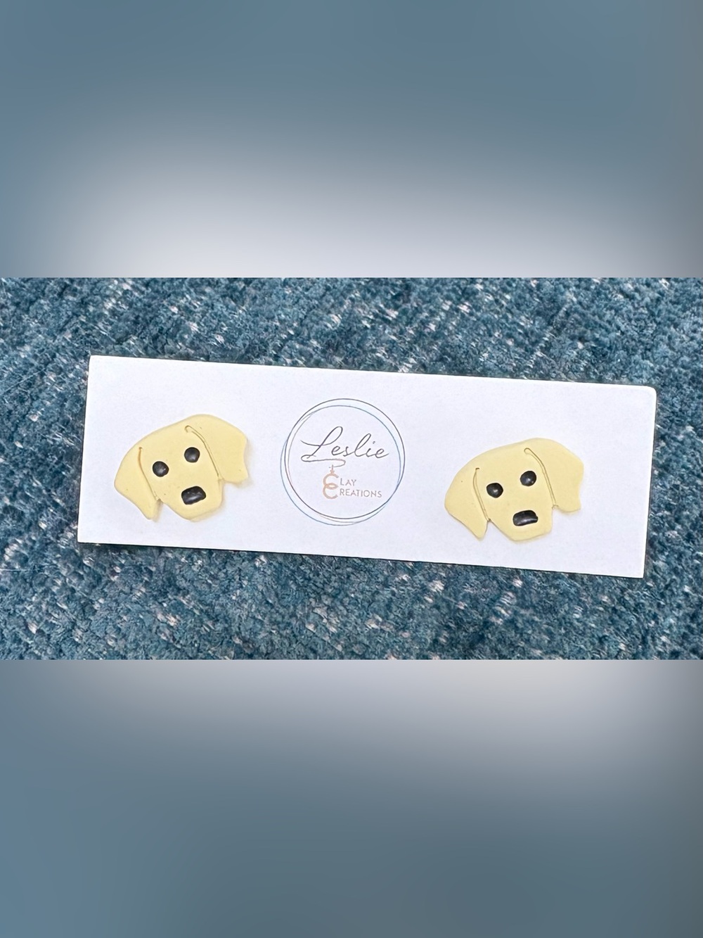 Leslie Clay Creations Yellow Dog Earrings NWOT